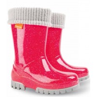 от 19 Euro! Размери 20до35 номер, WATERPROOF, ВОДО-УСТОЙЧИВИ, DEMAR Бебешки и Детски LUX гумени ботуши с  Подвижна Топла Подплата ,  0406-0407-G, РОЗОВ БРОКАТ. 